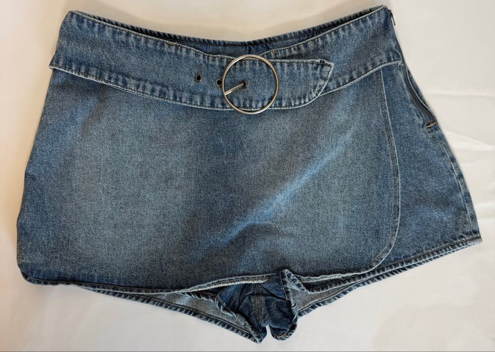 Rewash Belmore Y2K Denim Mini Skort Women's 3/26 Low Rise Belted Cotton